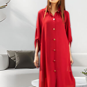 Solid Red Buttoned  2 Piece – Cotton Suit