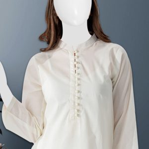 2 Piece – Cotton Suit  Women White Solid