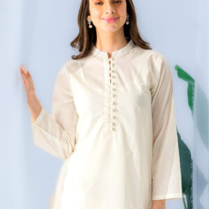 2 Piece – Cotton Suit  Women White Solid
