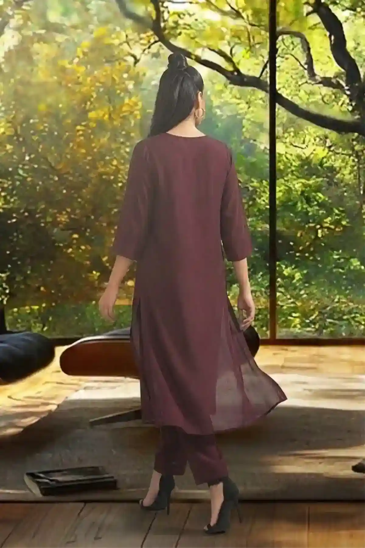 Brown Crepe Dress 2 Piece - Cotton Suit - Image 3