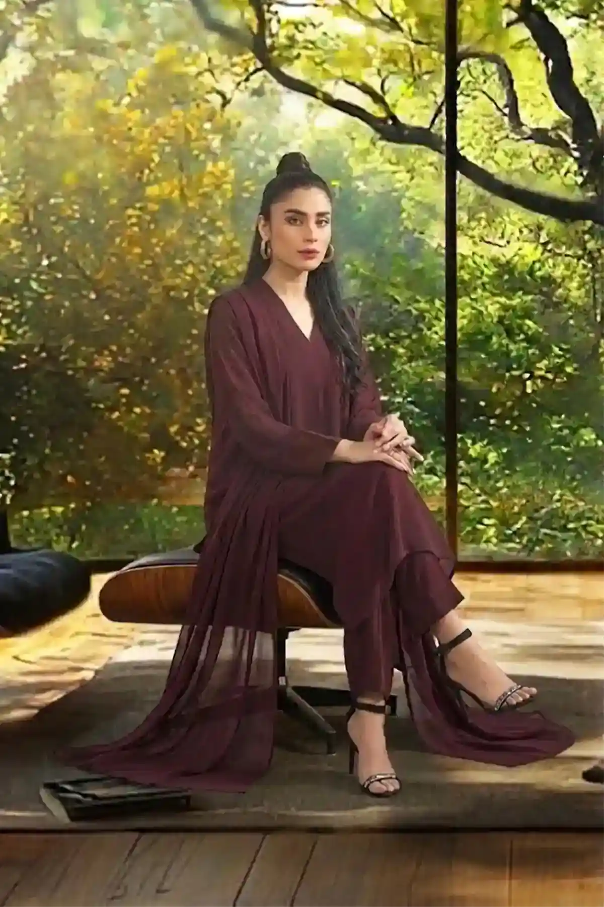 Brown Crepe Dress 2 Piece - Cotton Suit - Image 4