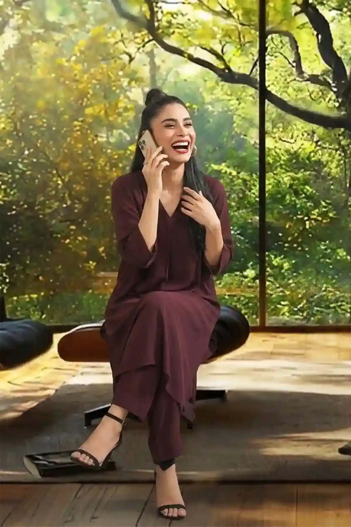 Brown Crepe Dress 2 Piece - Cotton Suit - Image 5