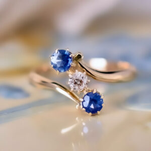 Early Australian Antique Edwardian Era 18ct Gold Sapphire And Diamond Trilogy Ring By A.Benjamin