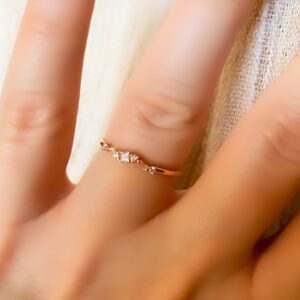 Cluster Diamond Ring Baguette and Round Band in 14k Gold