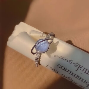 Korean Blue Crystal Planet Ring Female Dream Moonlight Fashion