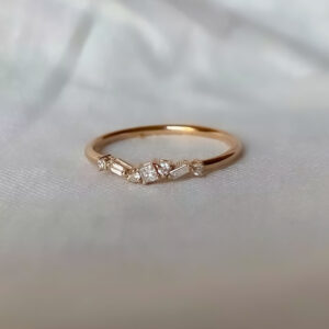 Cluster Diamond Ring Baguette and Round Band in 14k Gold
